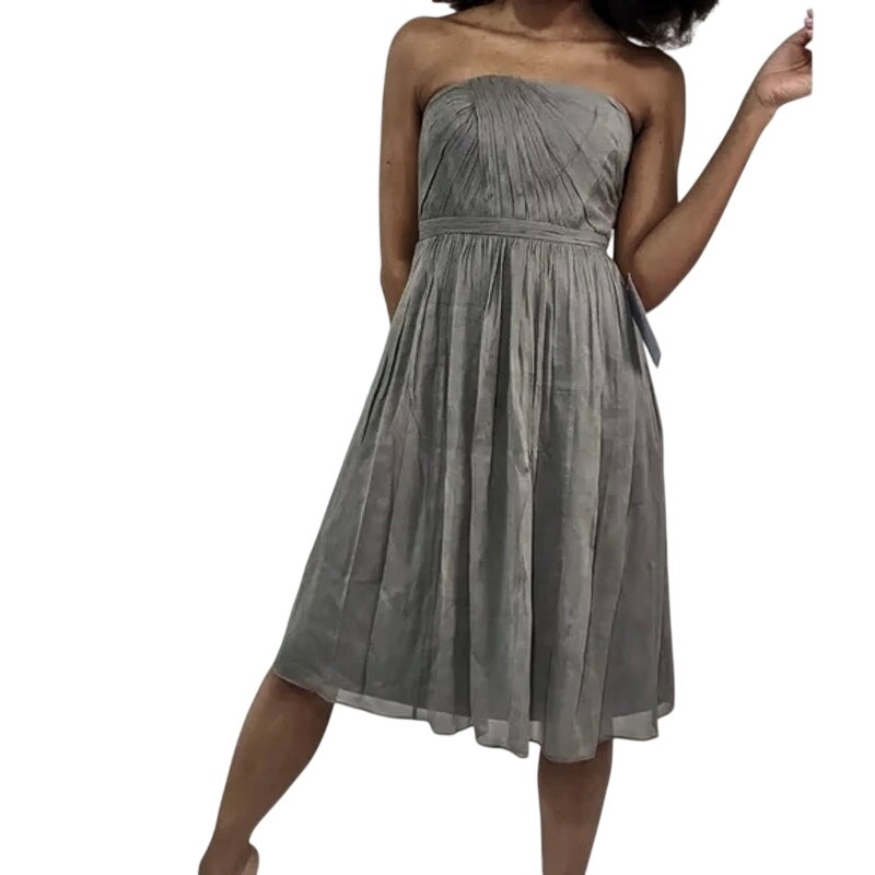 J. Crew Mindy Dress 100% Silk Chiffon Pleated Ruched Regency Grey 6